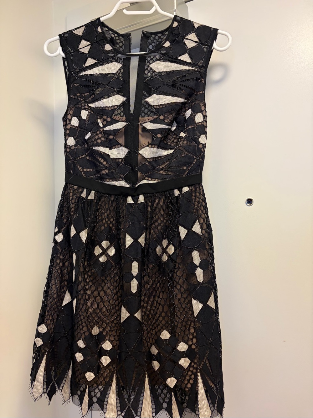 BCBG Black Lace Overlay Fit & Flare Dress - Sleeveless